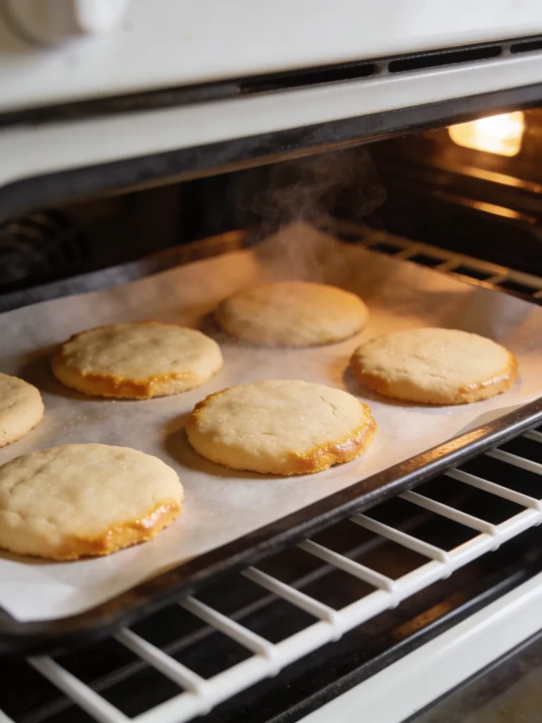 Freshly baked sugar cookies on a parchment-lined baking sheet, golden edges from best sugar cookie recipe