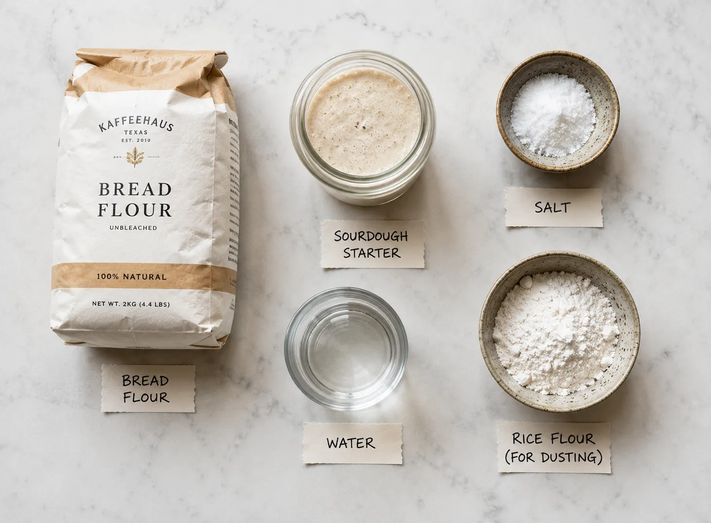 Tangy Homemade Sourdough Bread Recipe — Crusty Outside, Chewy Inside ingredients