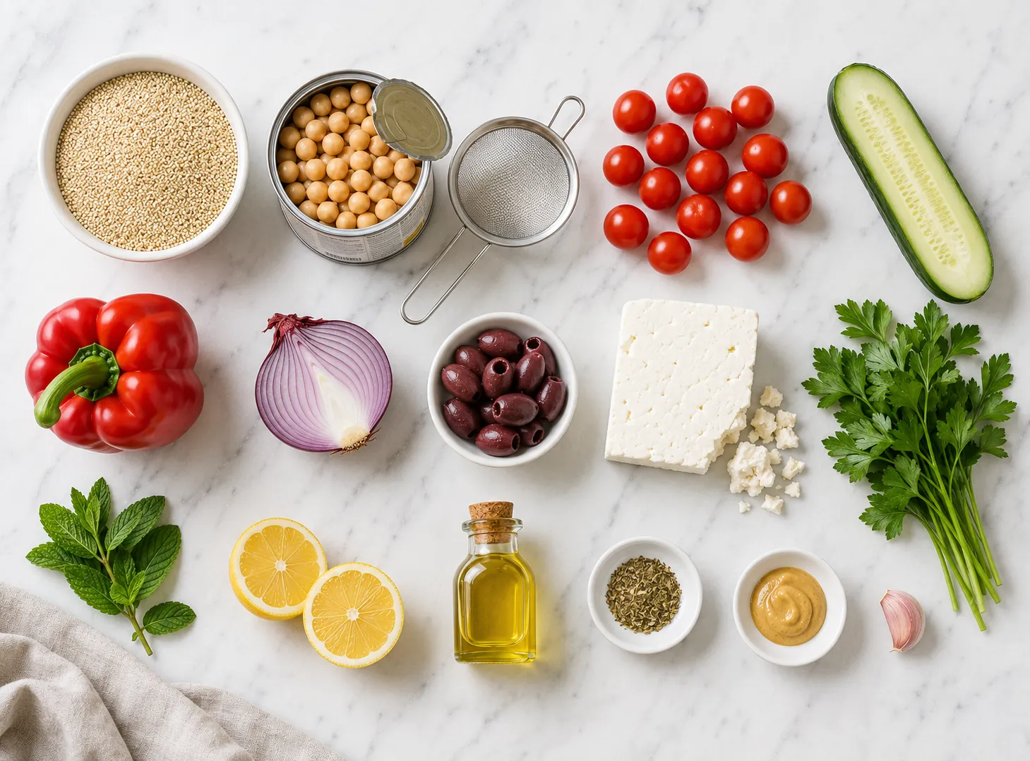Healthy Quinoa Salad Recipe — Fresh, Protein-Packed & Perfect For Meal Prep ingredients
