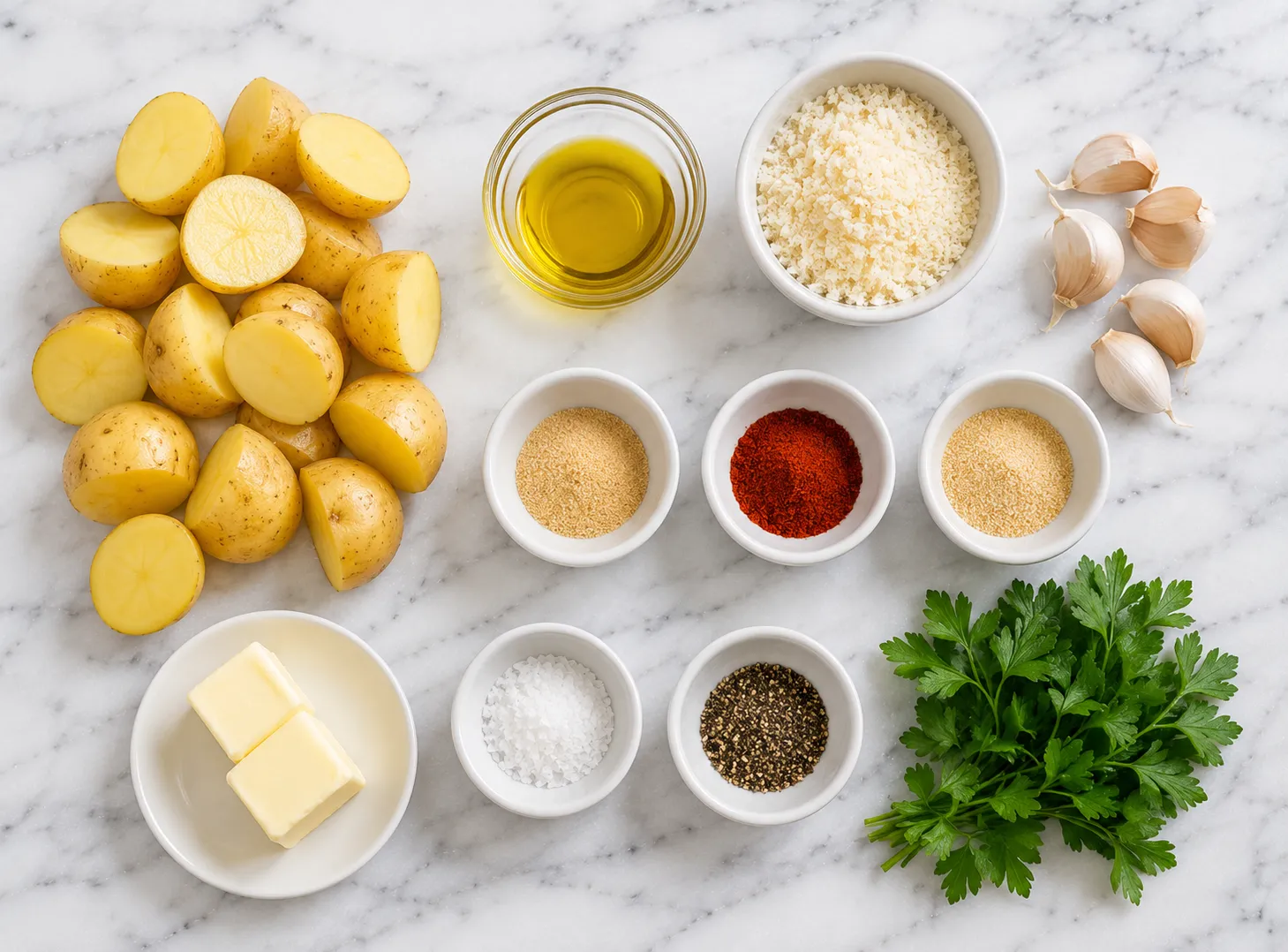Easy Garlic Parmesan Roasted Potatoes Recipe — Crispy Outside, Tender Inside ingredients