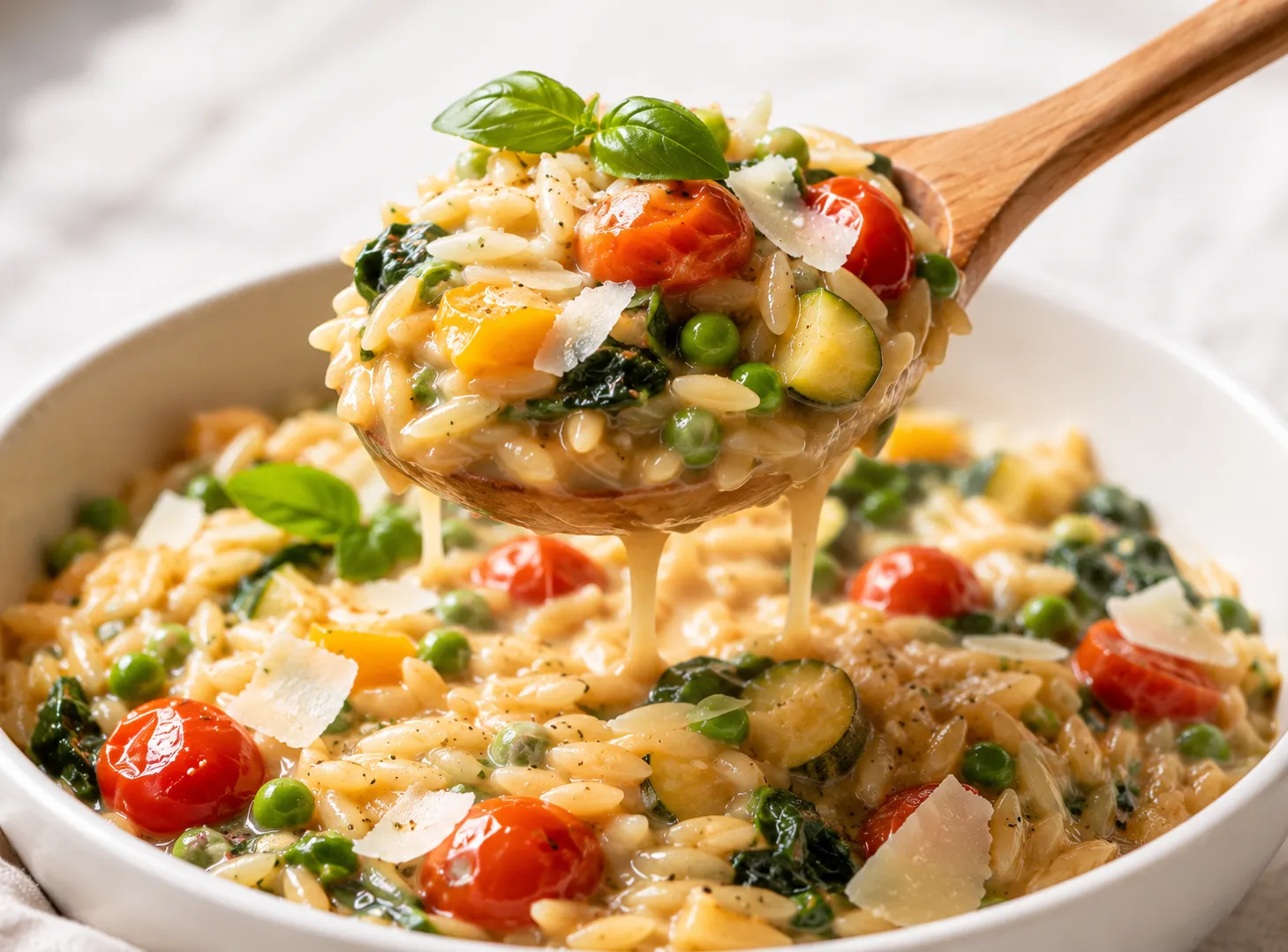 One Pot Orzo Primavera Recipe: Fresh Veggie Pasta in One Pan recipe visual