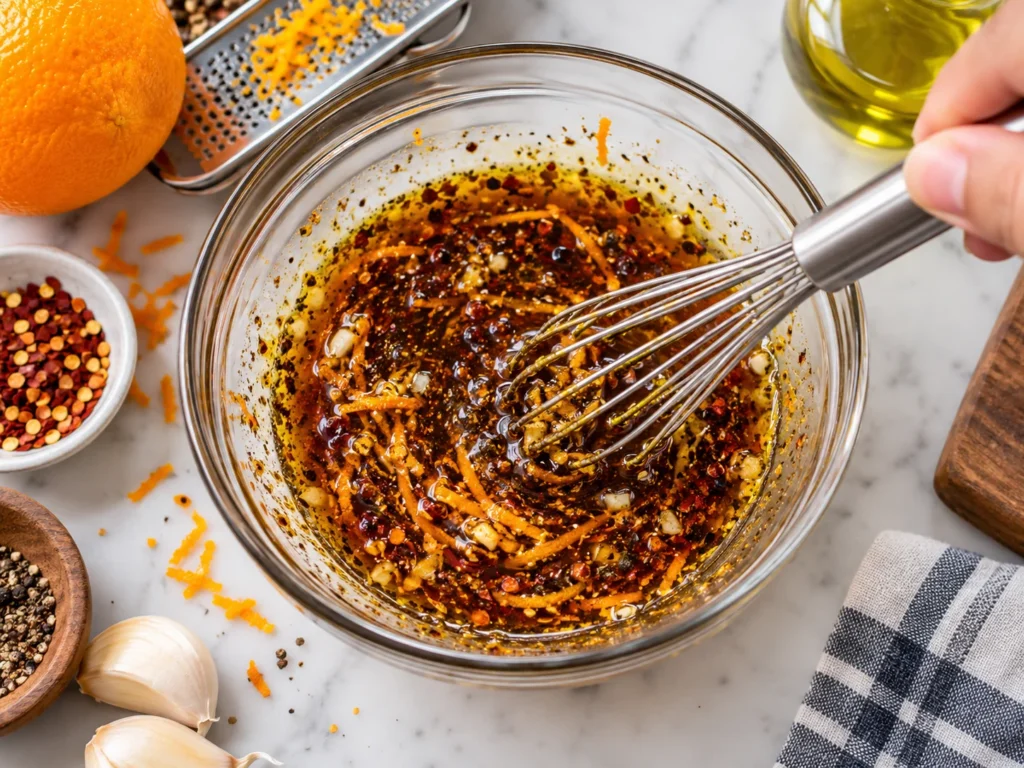 Ingredients for the smokey citrus marinade in a bowl.
