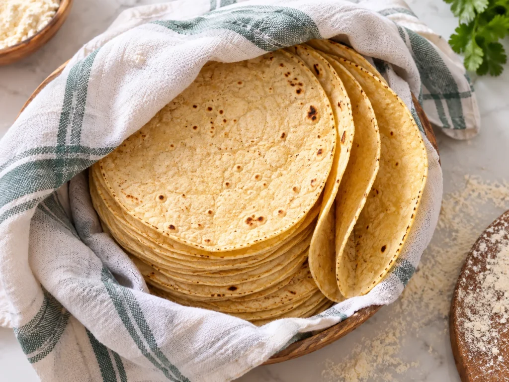 Steaming corn tortillas to make them pliable.
