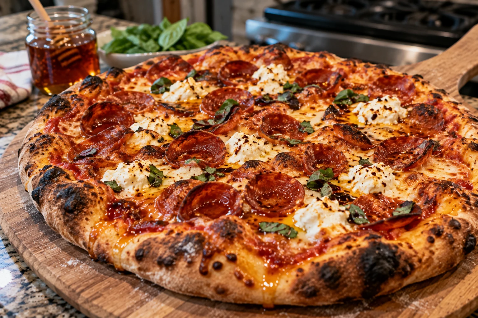 Hot Honey Pepperoni Ricotta Pizza hero