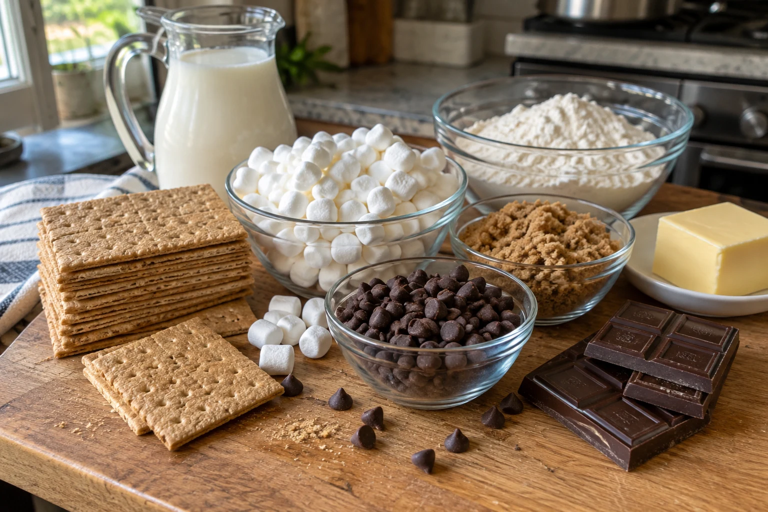 Ingredients for Smores Rolls on a wooden board