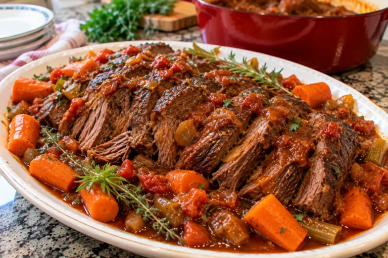 Fork-tender stracotto Italian braised beef in rich tomato wine sauce